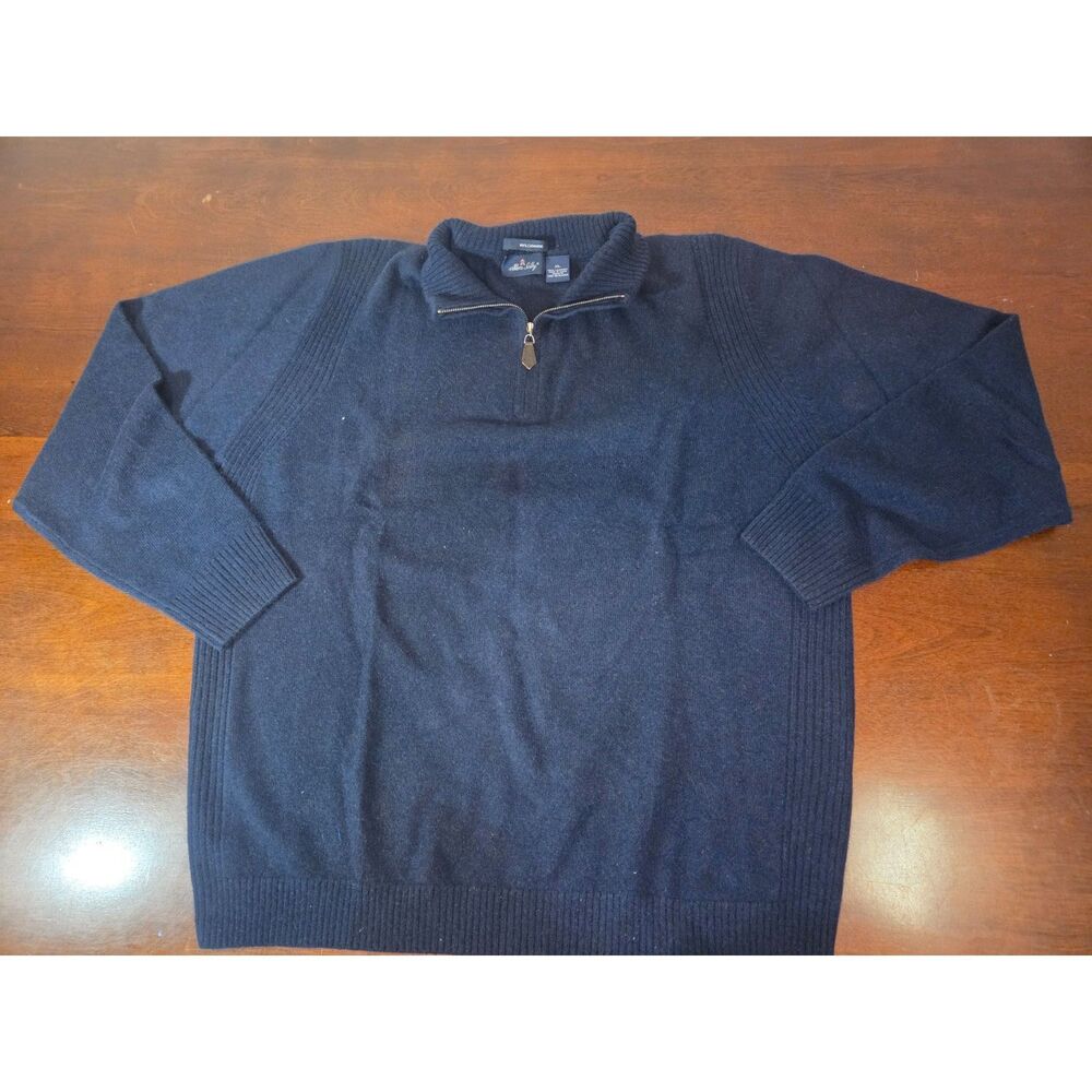 ​Allen Solly Cashmere Sweater Mens XL Blue 1/4 Zip Pullover Mock Neck Soft Knit